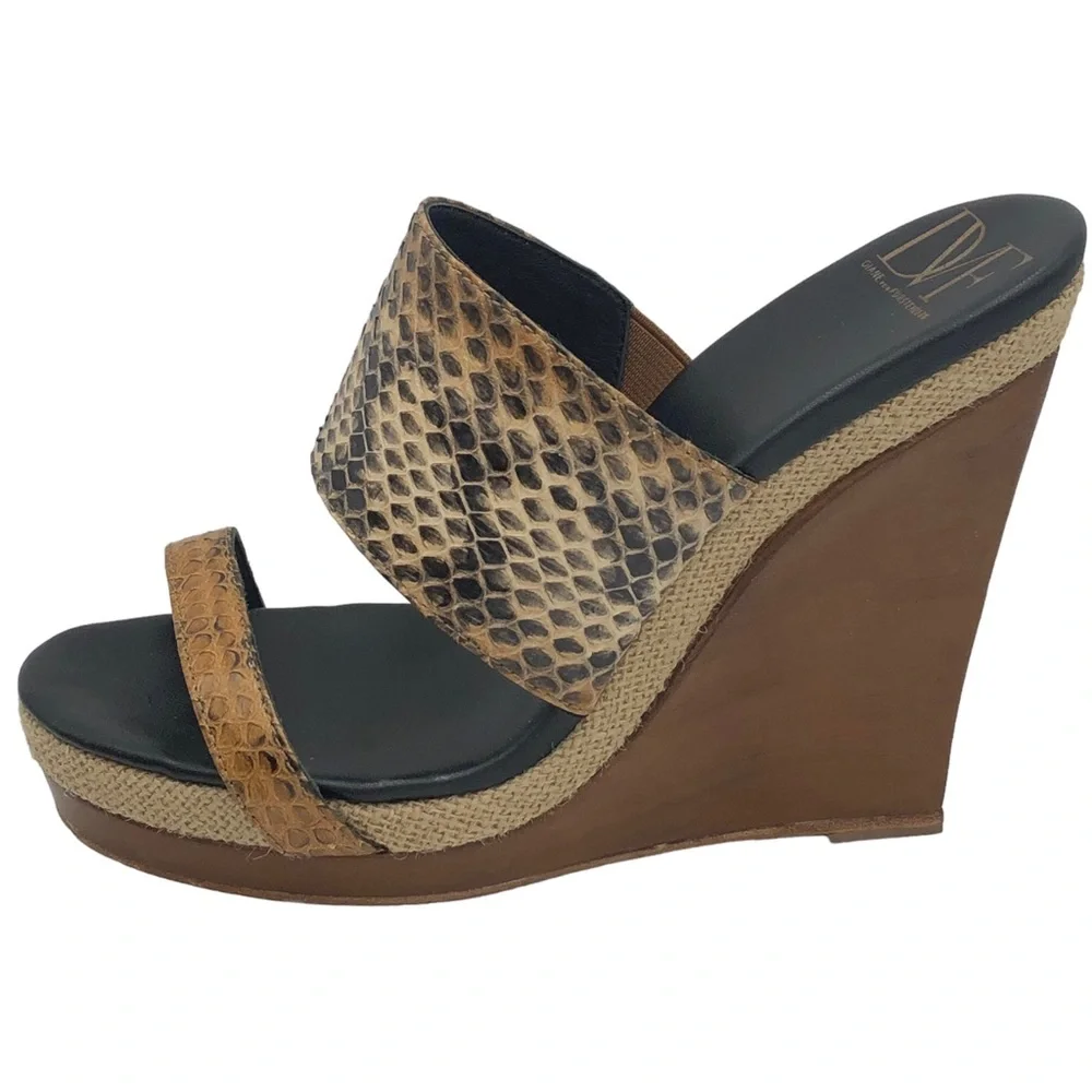 Diane Von Furstenberg Snakeskin Print Wood Wedge Platform Sandals Size 7.5